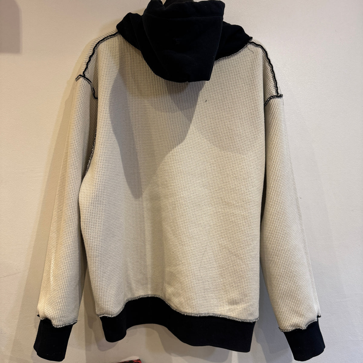 1990s Camber Black Waffle Thermal Lined Hoodie Super Boxy Sweatshirt with UM letter Print