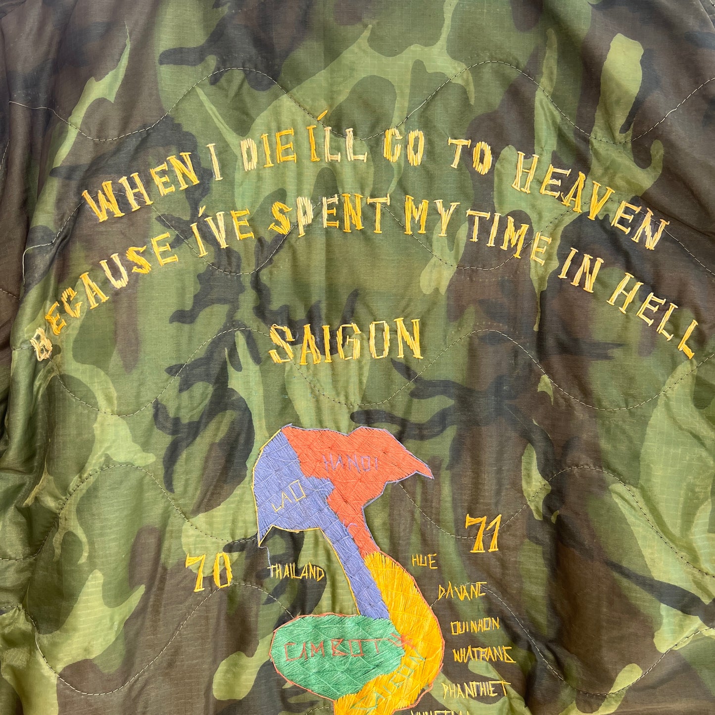 1970s Vietnam Camouflage Green Souvenir Jacket