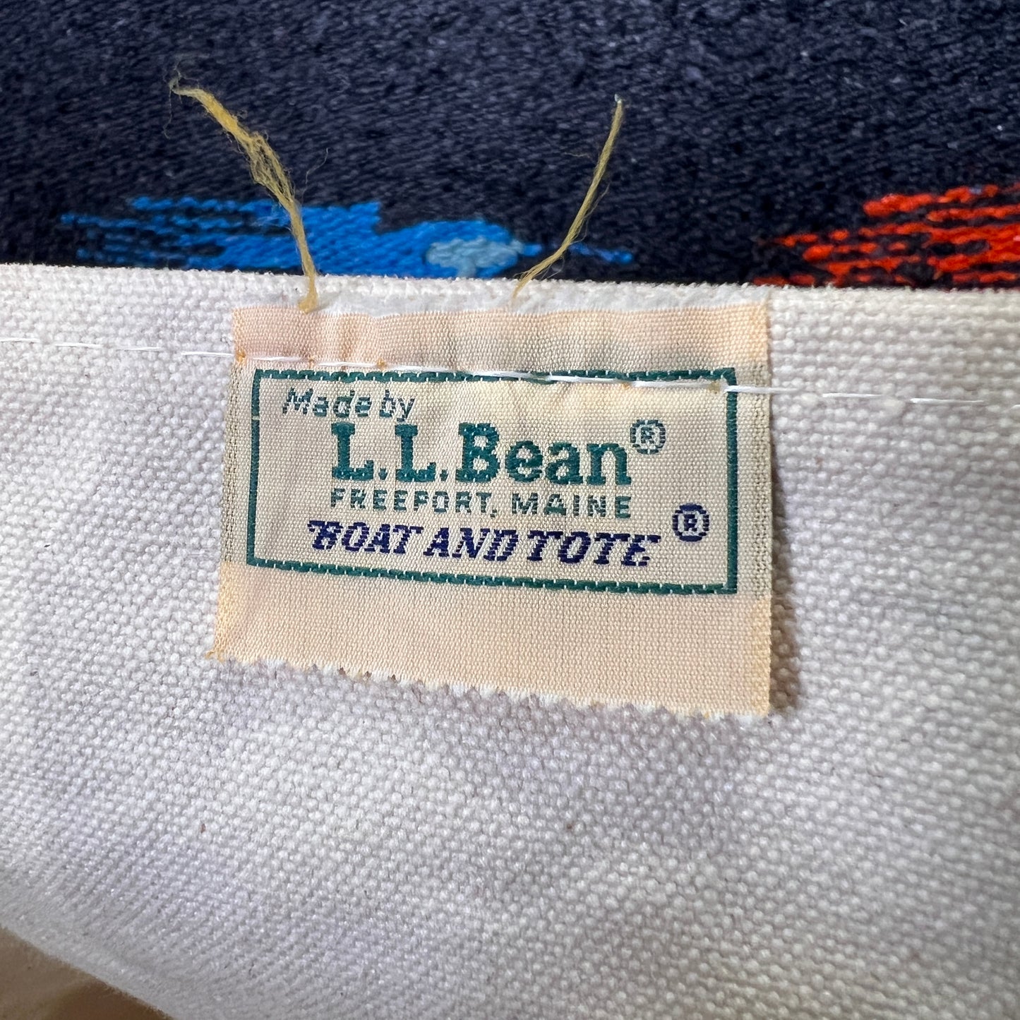 1980s L.L.Bean Blue Beige Large Boat and Tote Bag w/. 24 ECL Hand Drawn