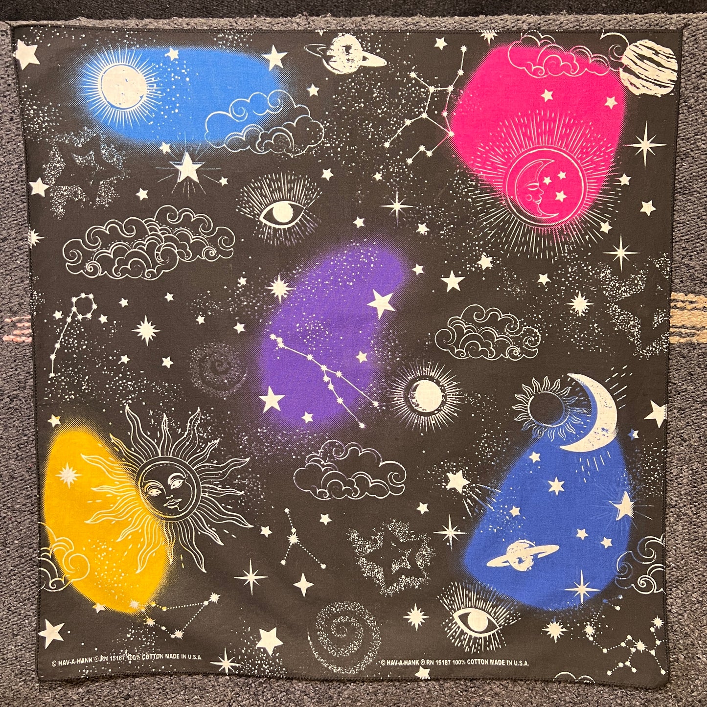 HAV-A-HANK Black Bandana with Celestial Graphic Print