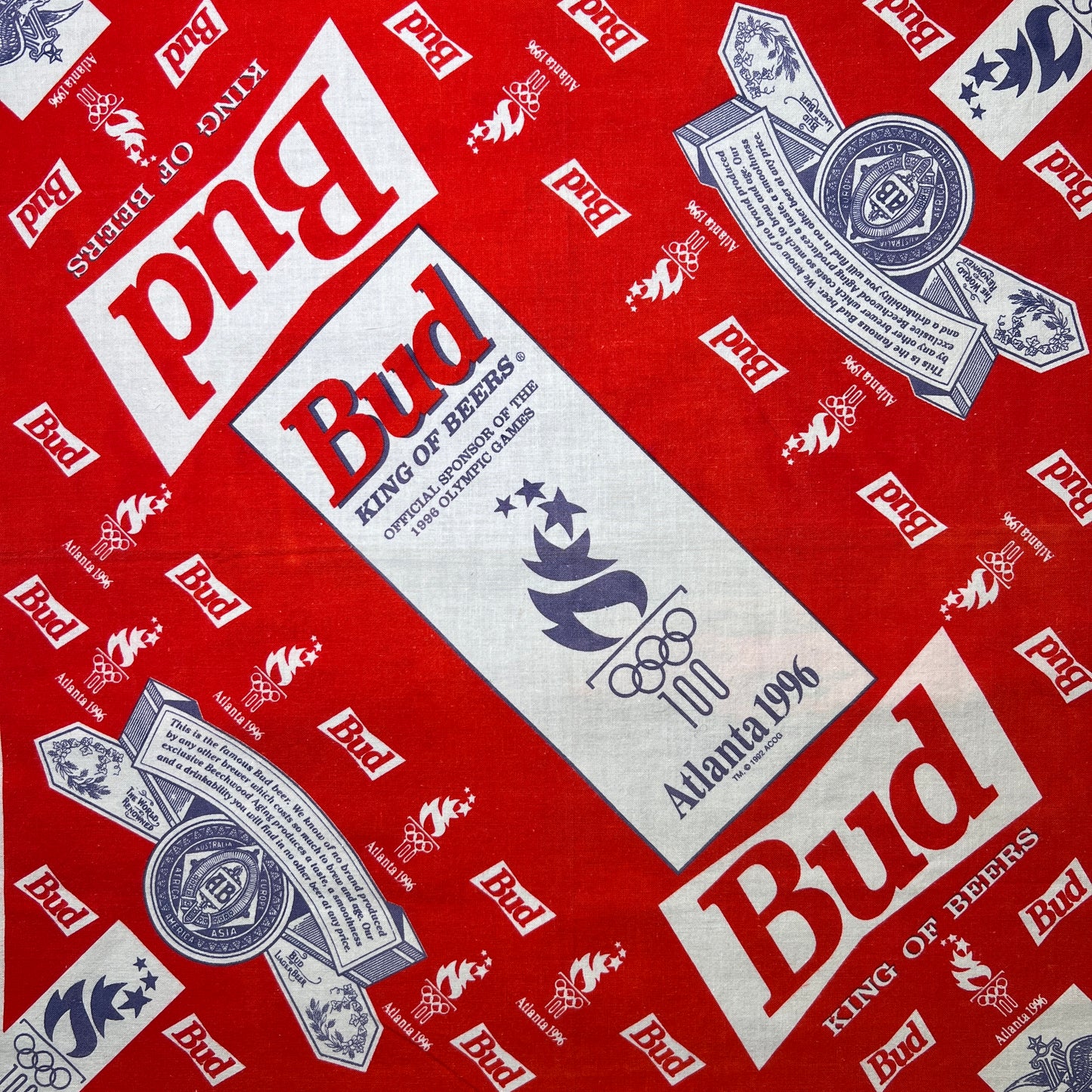 Budweiser 1996 Atlanta Olympic Games Bandana with All Over Bud Logo Print