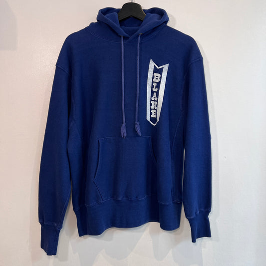 1973s ~ 1975s Champion Single Color Tag Blue Hoodie Sweatshirt with Blare Print