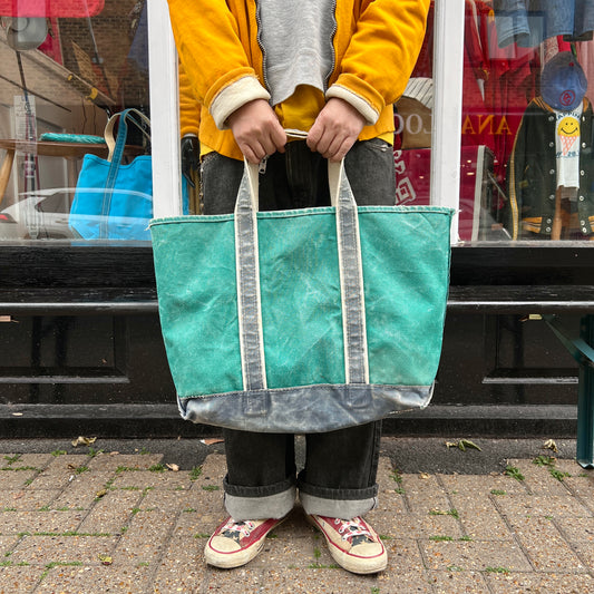 1980s L.L.Bean Two Tone Green and Blue Large Boat and Tote Bag