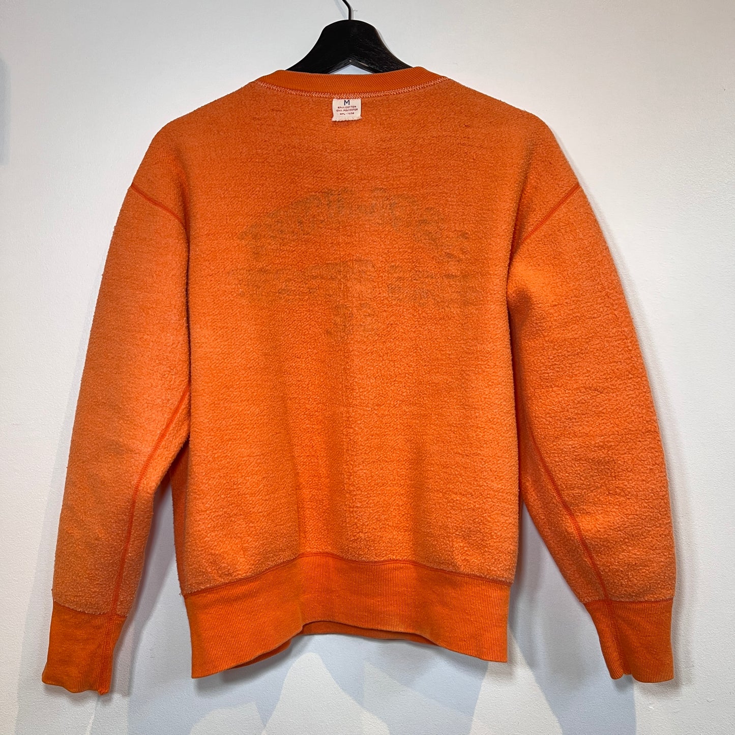 1950s Russell Athletic Single V Orange Pocket Sweatshirt with Black Flock Print