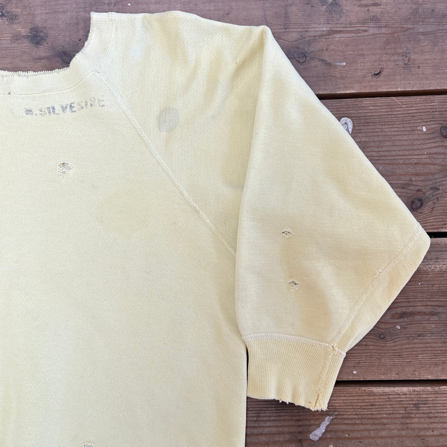 1960s U.S. Marine Corps Light Mustard Yellow Sweatshirt with Red Logo Print