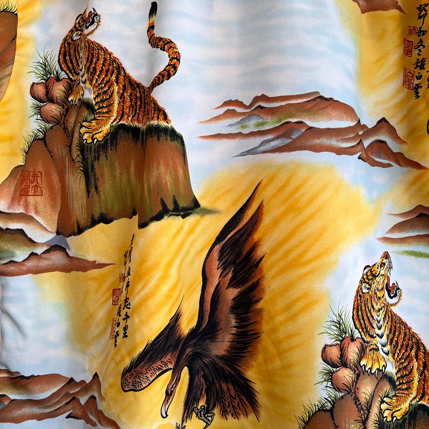 1970s KoleKole Hawaiian Shirts with Tiger and Eagle Print