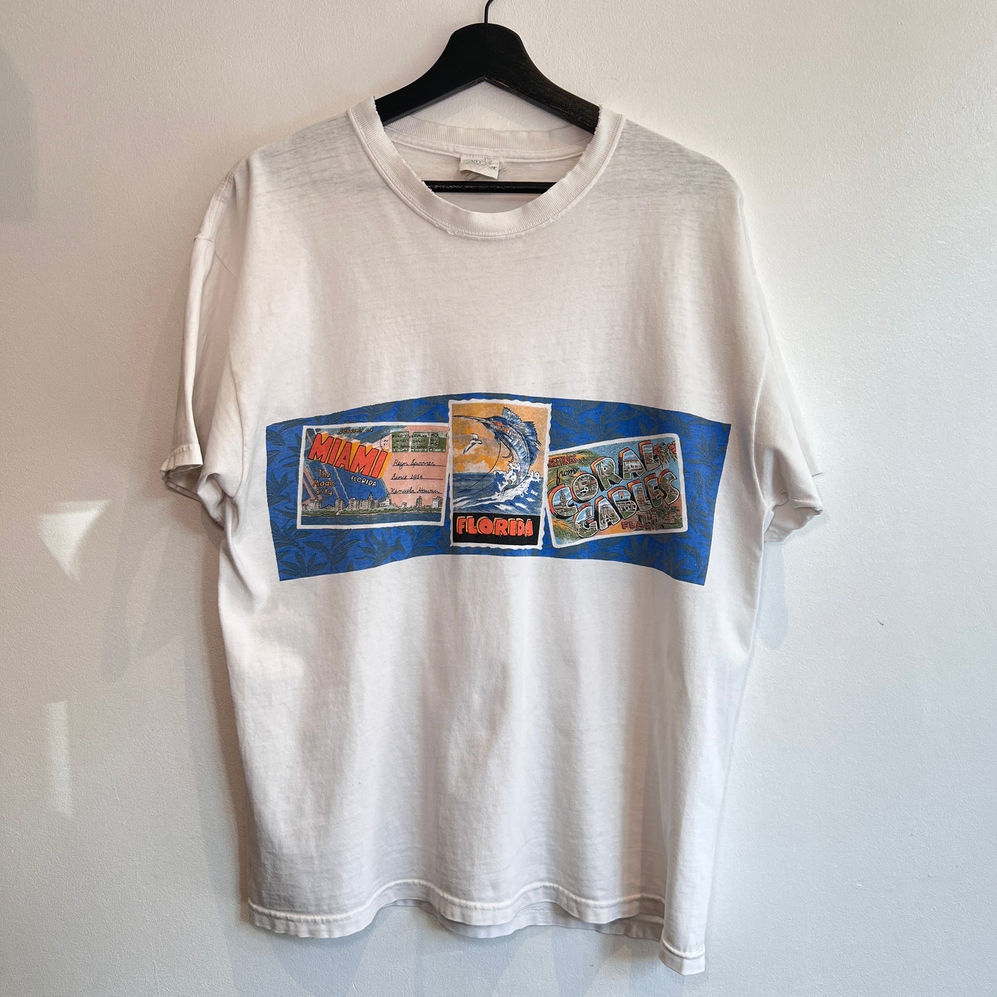 1990s Reyn Spooner T-Shirts with Miami Florida Postcard Dual Print