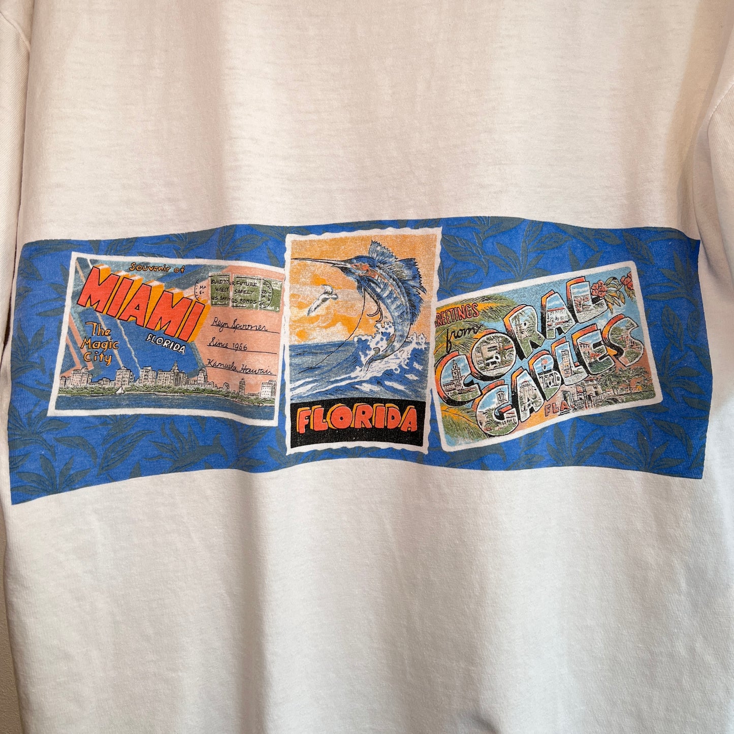 1990s Reyn Spooner T-Shirts with Miami Florida Postcard Dual Print