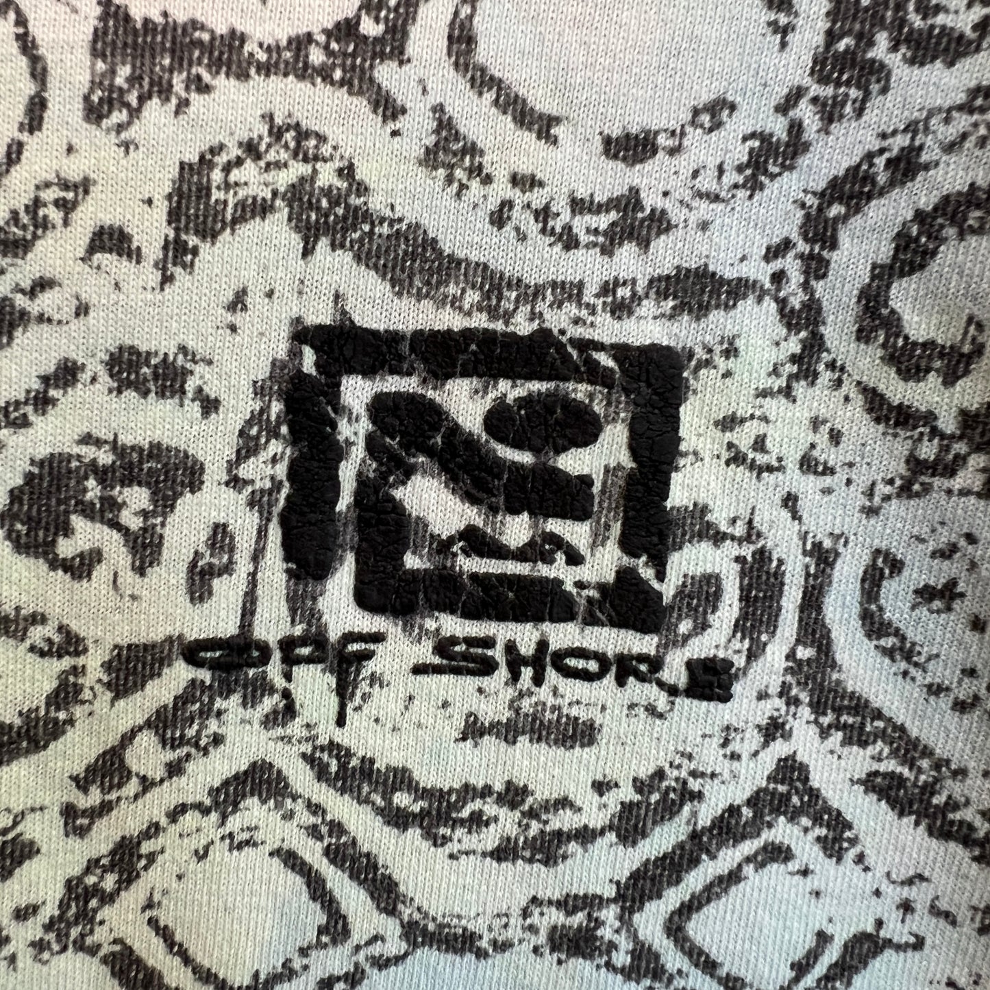 1990s Off Shore T-Shirts with Abstract Geometric and Flock Print Logo