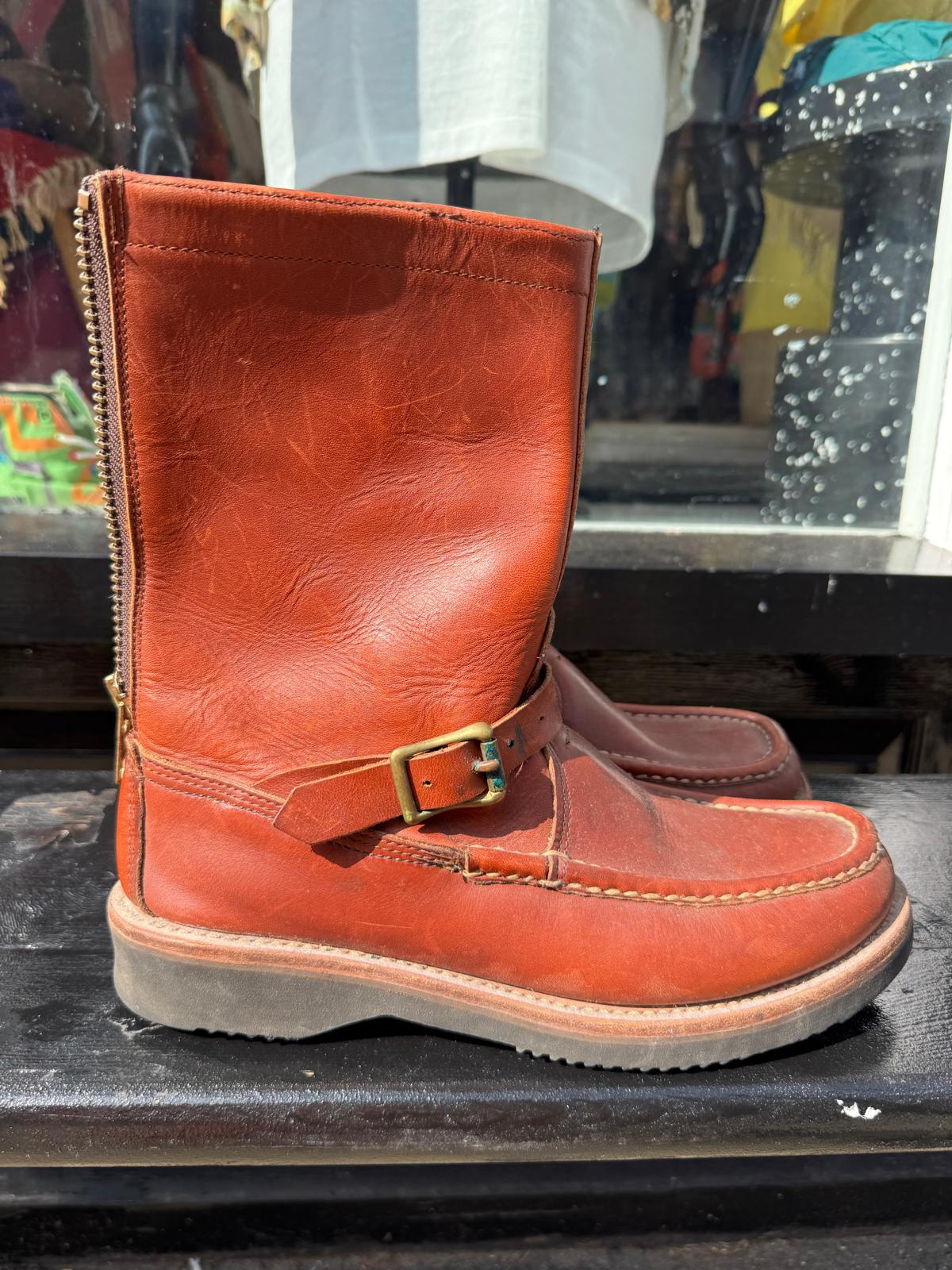 1960s Russell Moccasin Zephyr Brown Leather Engineer Boots