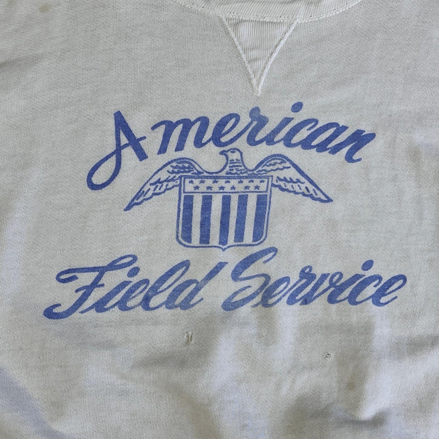 1950s Single V White Sweatshirt with American Field Service Print