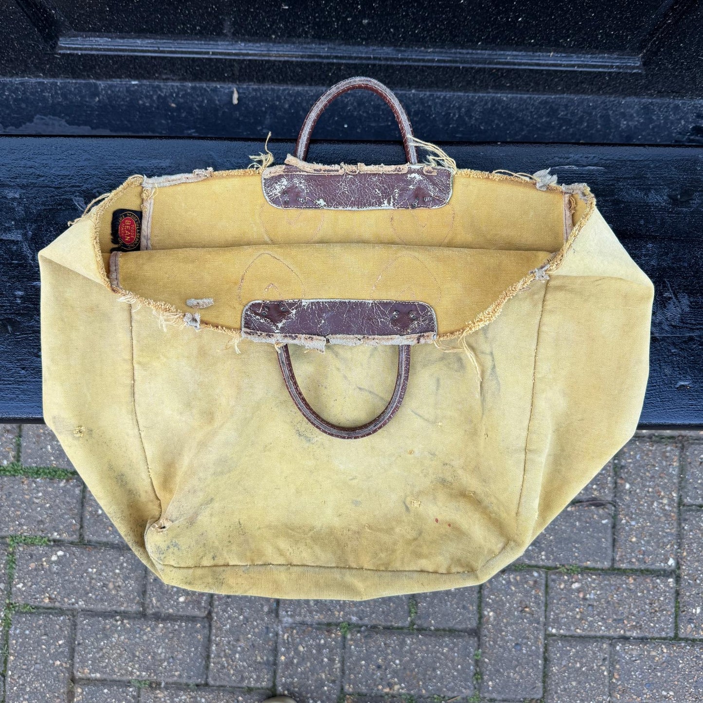 1940s L.L.Bean Small Canvas Tote Bag with Brown Leather Handle