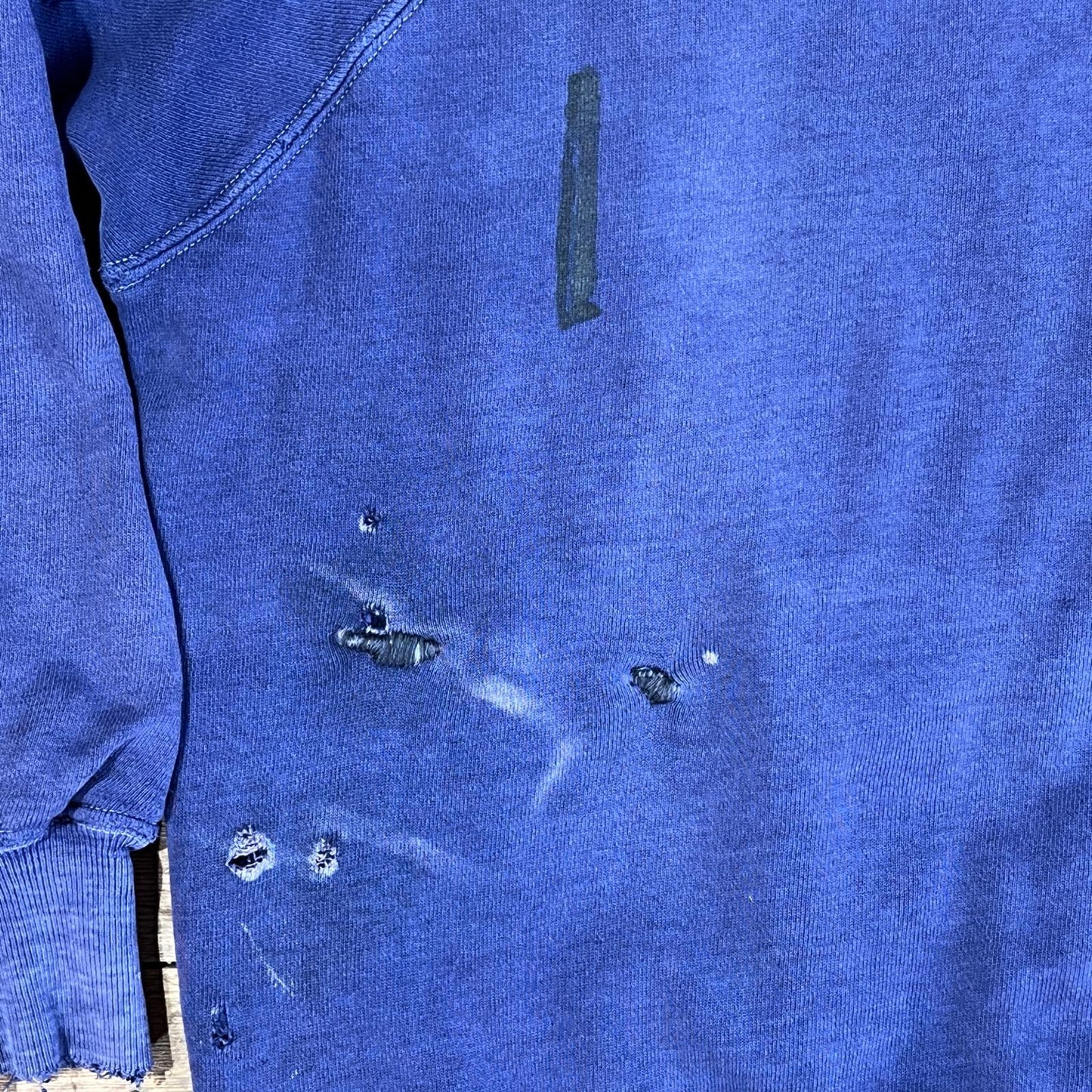 1950s ~ 1960s Pilgrim Faded & Distressed Navy Blue Waffle Thermal Lined Hoodie Sweatshirt