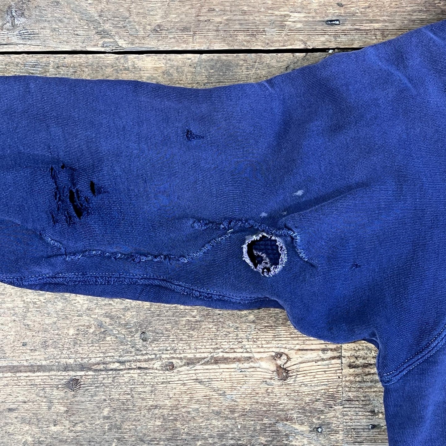 1950s ~ 1960s Pilgrim Faded & Distressed Navy Blue Waffle Thermal Lined Hoodie Sweatshirt