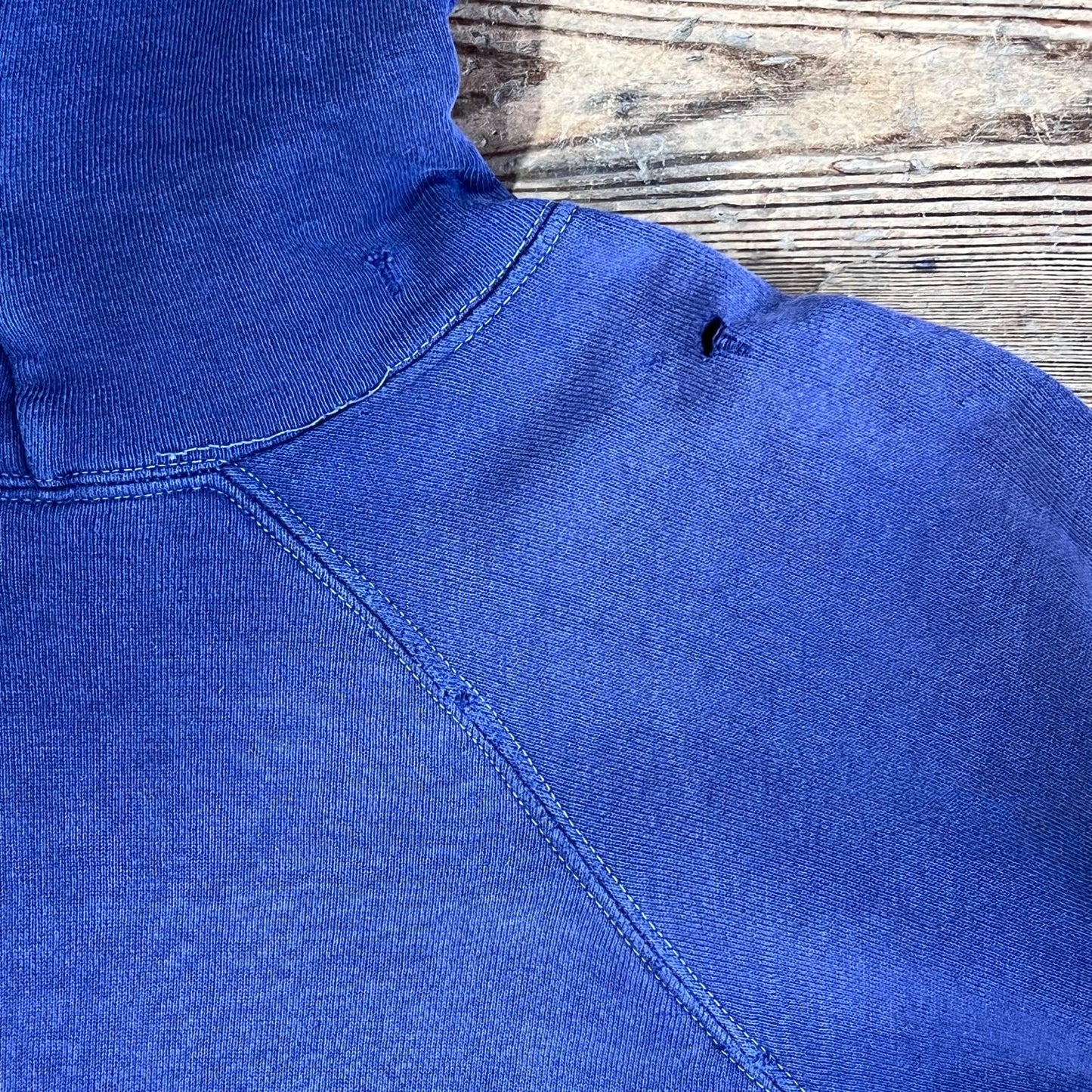 1950s ~ 1960s Pilgrim Faded & Distressed Navy Blue Waffle Thermal Lined Hoodie Sweatshirt