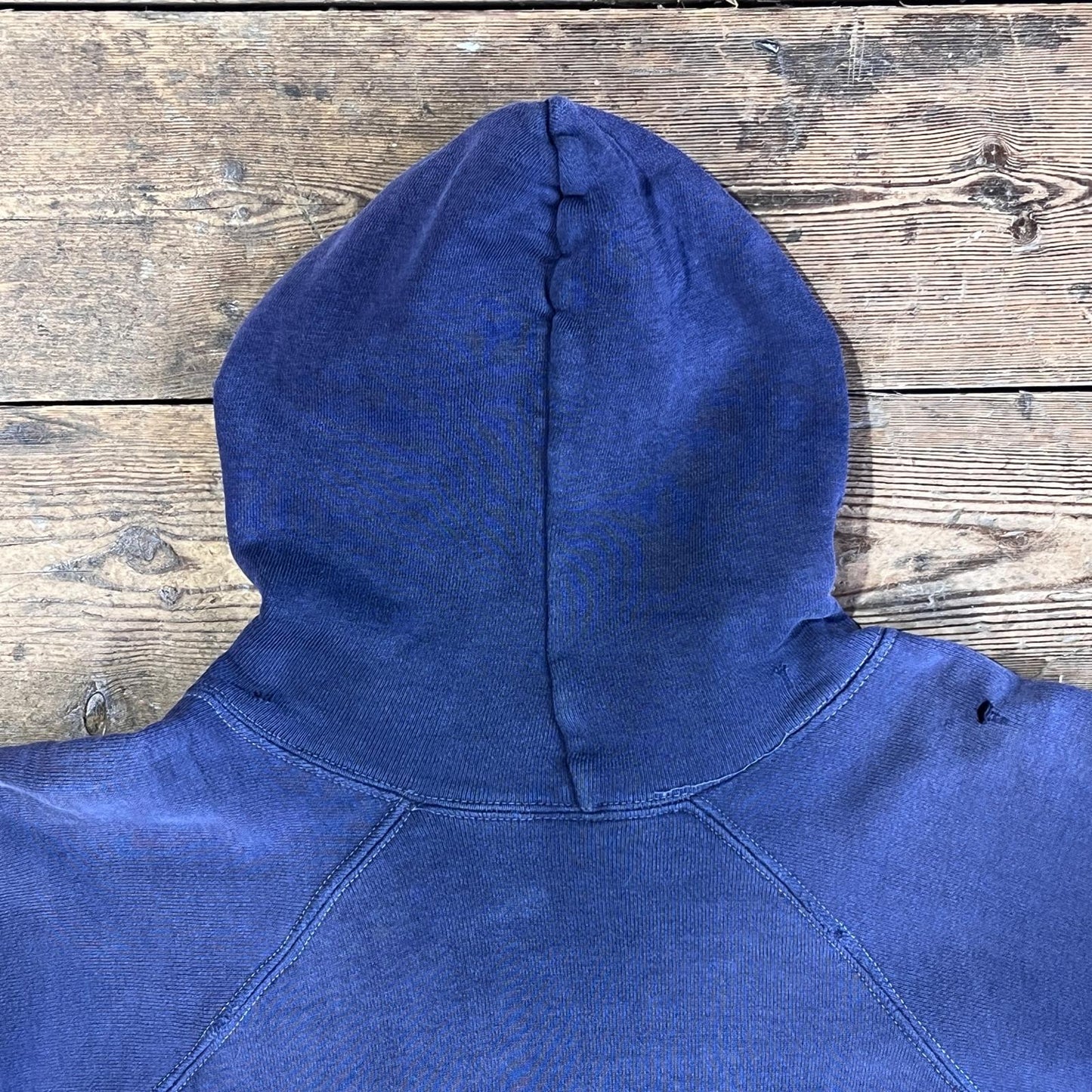 1950s ~ 1960s Pilgrim Faded & Distressed Navy Blue Waffle Thermal Lined Hoodie Sweatshirt