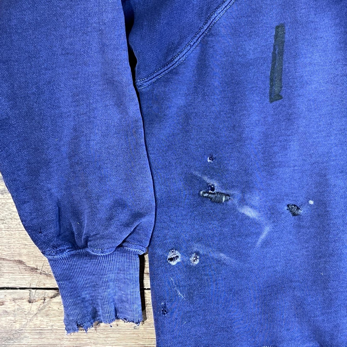 1950s ~ 1960s Pilgrim Faded & Distressed Navy Blue Waffle Thermal Lined Hoodie Sweatshirt