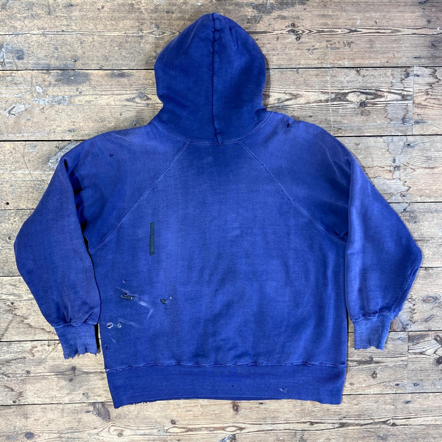 1950s ~ 1960s Pilgrim Faded & Distressed Navy Blue Waffle Thermal Lined Hoodie Sweatshirt