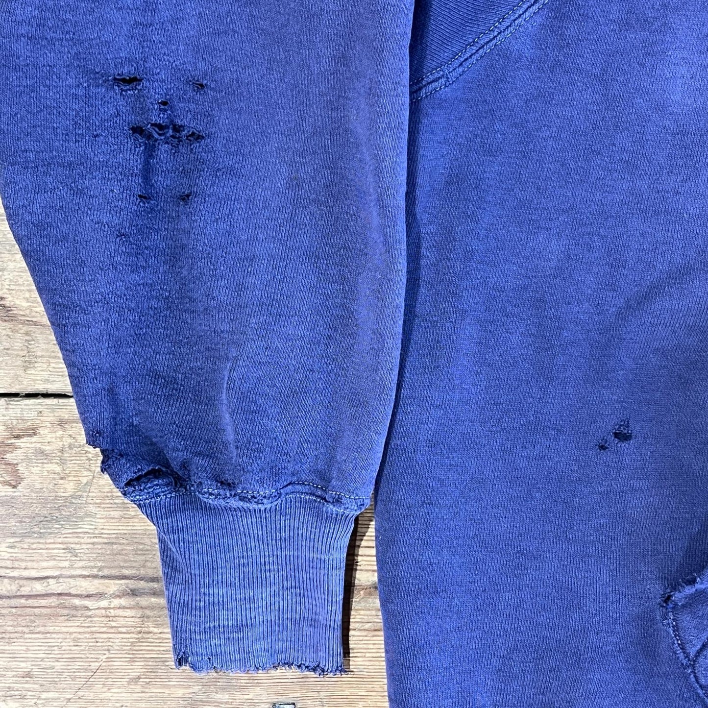 1950s ~ 1960s Pilgrim Faded & Distressed Navy Blue Waffle Thermal Lined Hoodie Sweatshirt