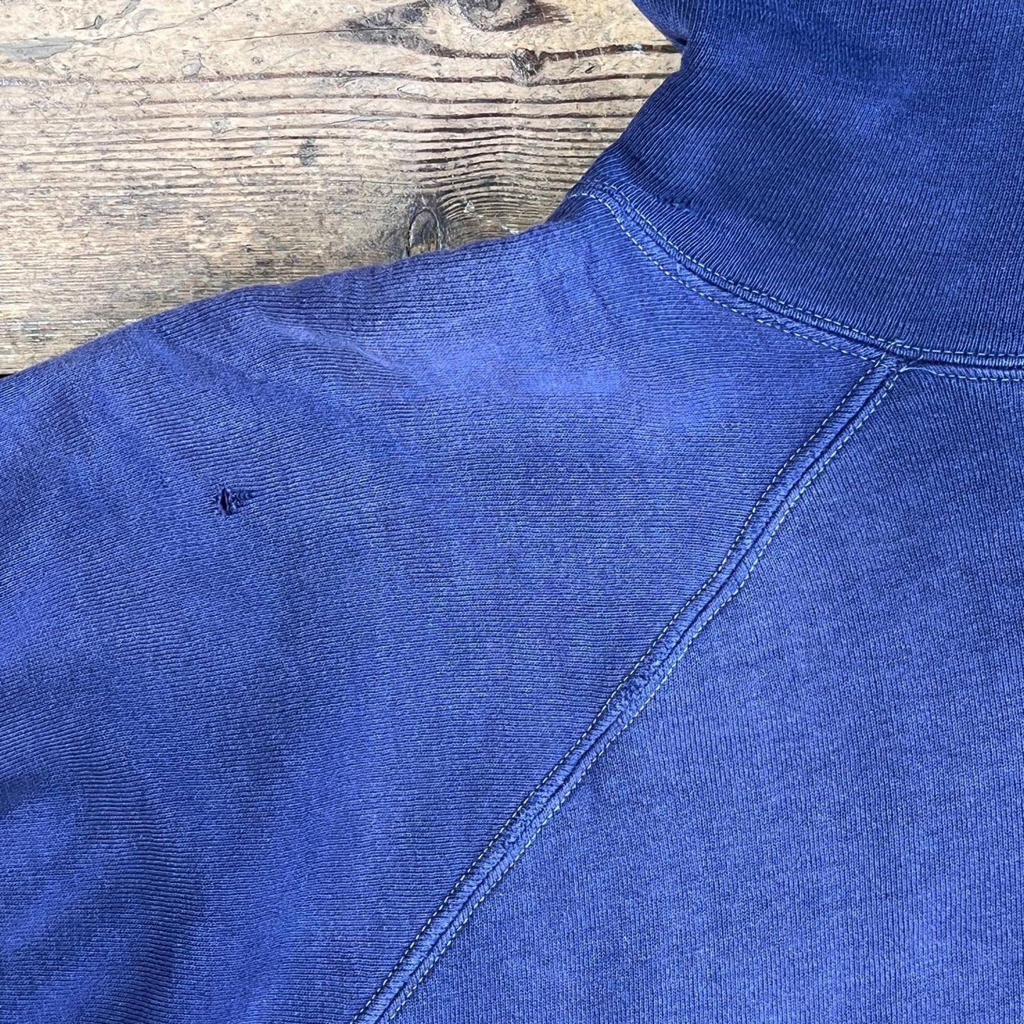 1950s ~ 1960s Pilgrim Faded & Distressed Navy Blue Waffle Thermal Lined Hoodie Sweatshirt