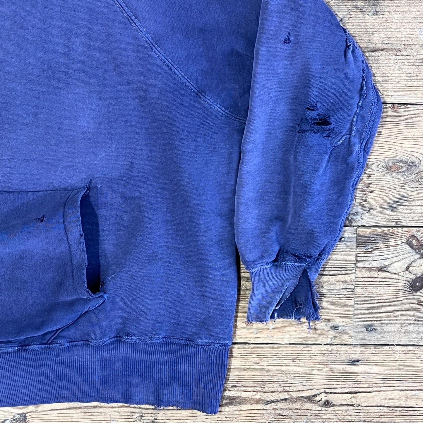 1950s ~ 1960s Pilgrim Faded & Distressed Navy Blue Waffle Thermal Lined Hoodie Sweatshirt