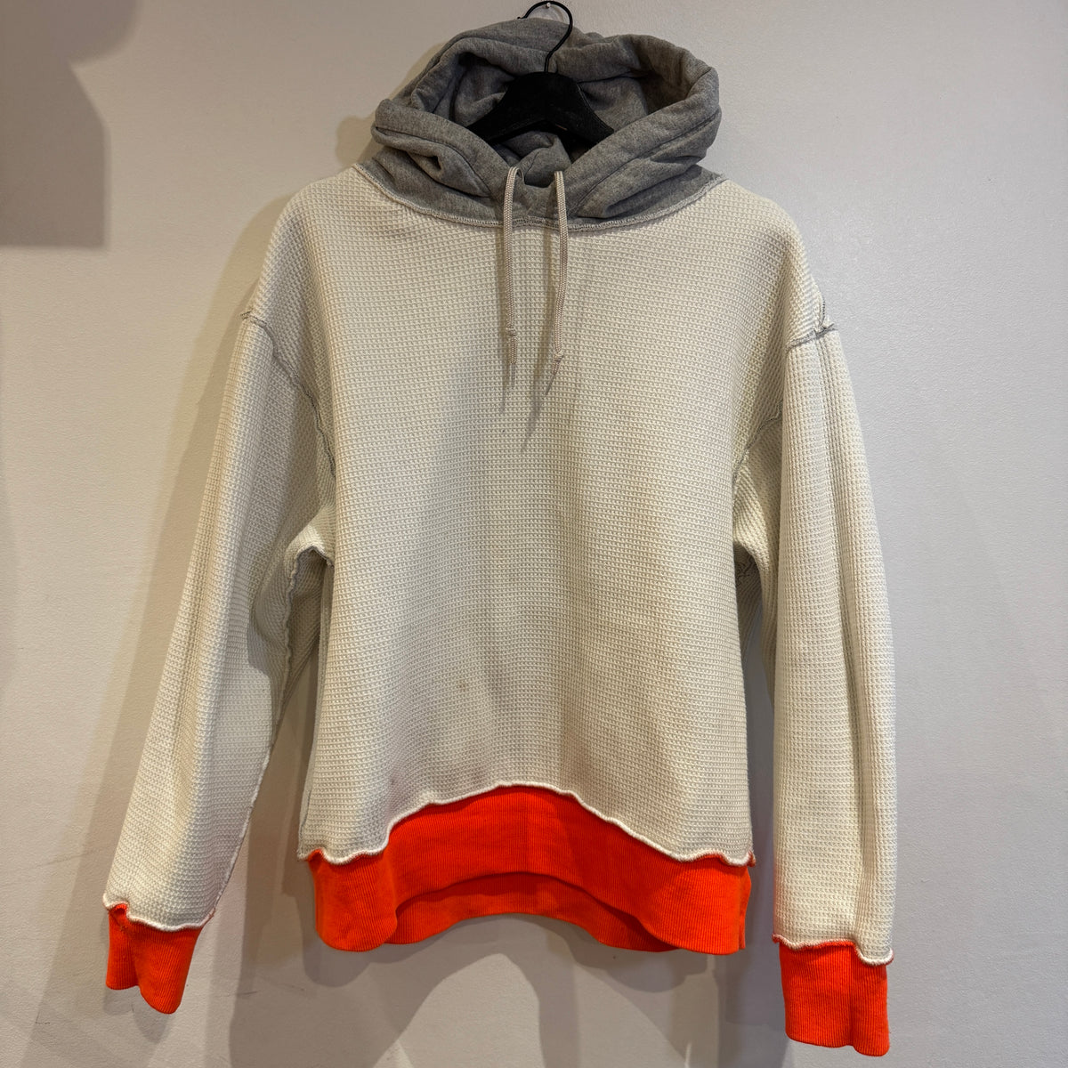 1990s Camber Medium Heather Grey Waffle Thermal Lined Hoodie Super Boxy Sweatshirt