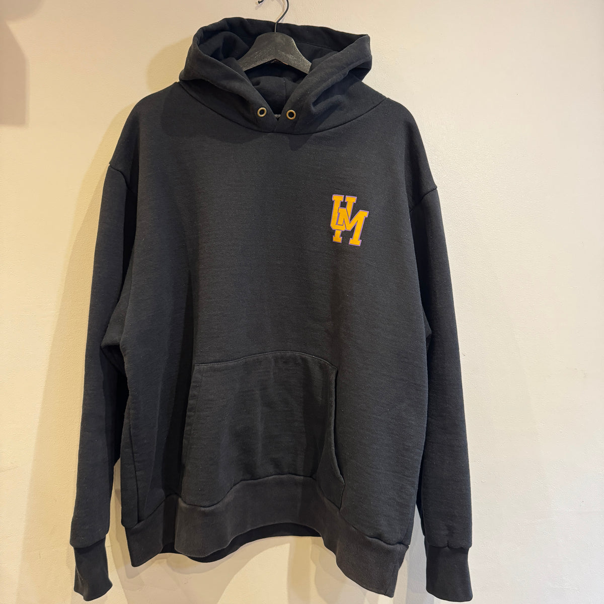 1990s Camber Black Waffle Thermal Lined Hoodie Super Boxy Sweatshirt with UM letter Print