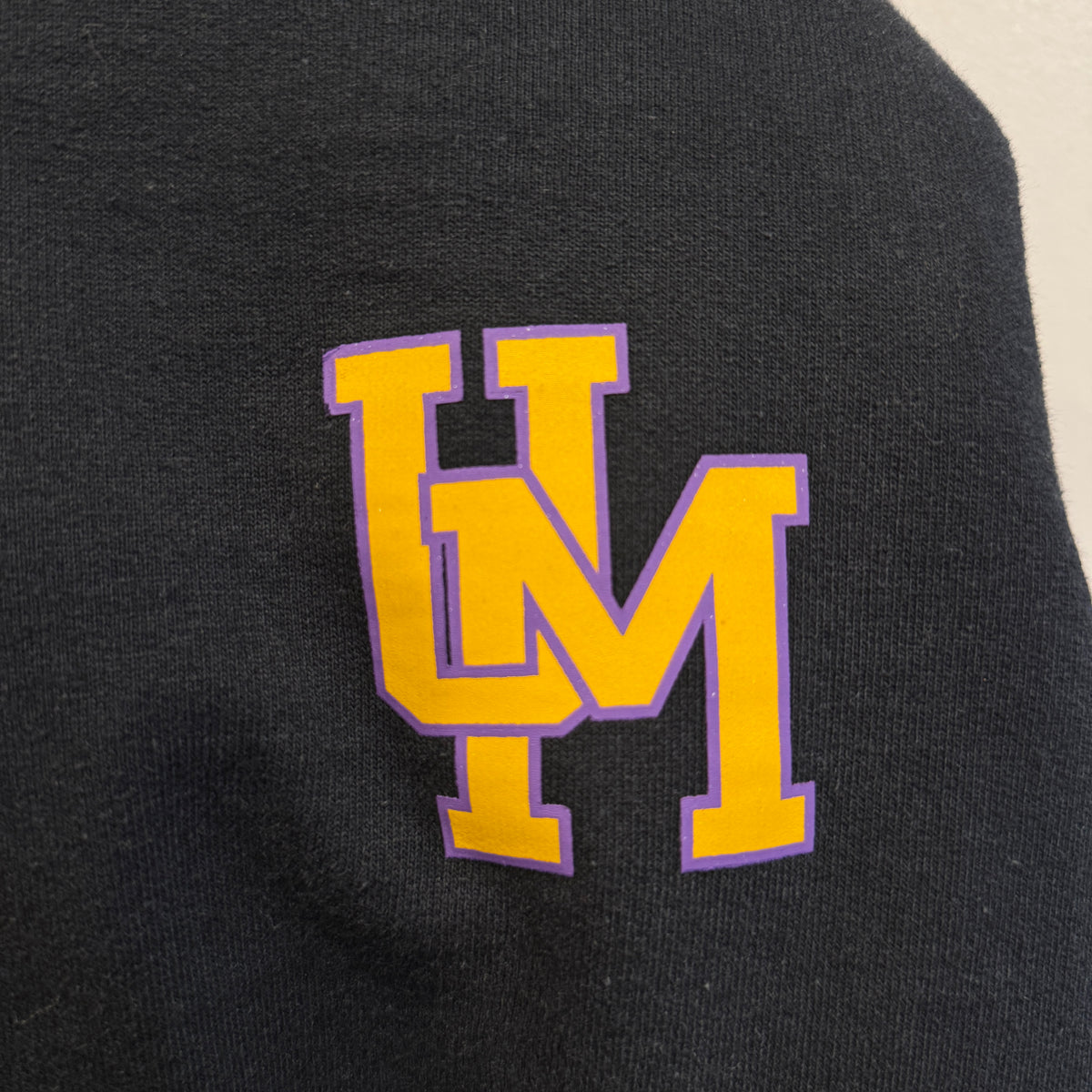 1990s Camber Black Waffle Thermal Lined Hoodie Super Boxy Sweatshirt with UM letter Print