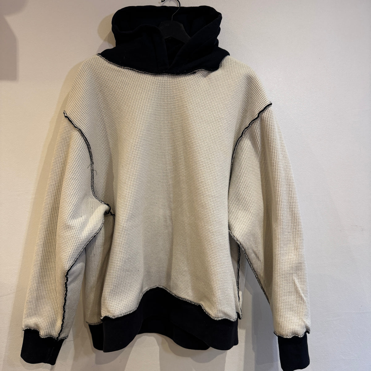 1990s Camber Black Waffle Thermal Lined Hoodie Super Boxy Sweatshirt with UM letter Print
