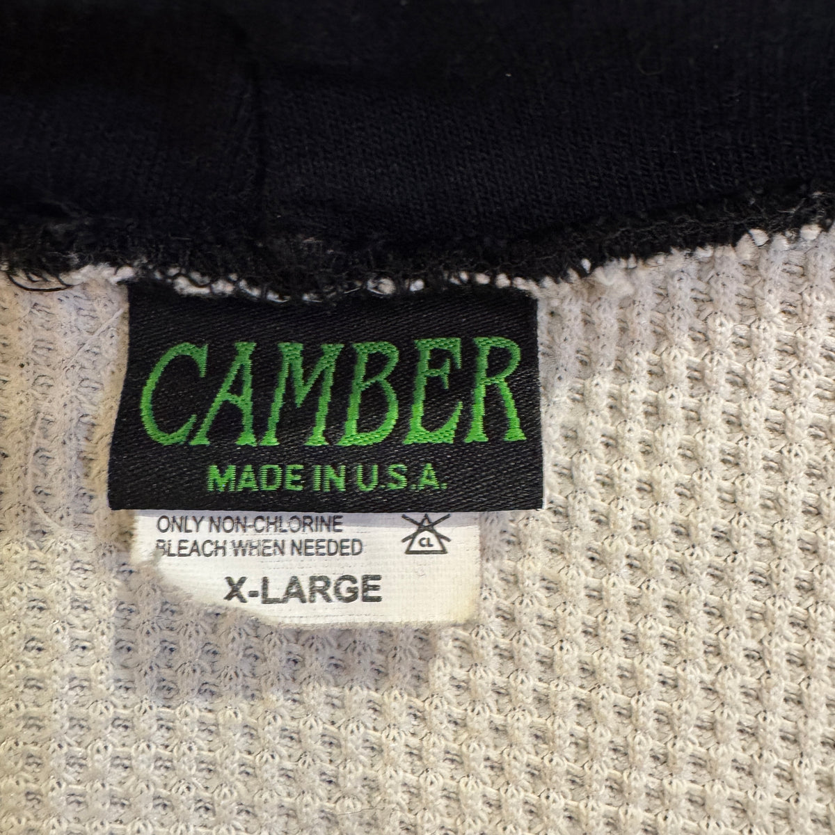 1990s Camber Black Waffle Thermal Lined Hoodie Super Boxy Sweatshirt with UM letter Print