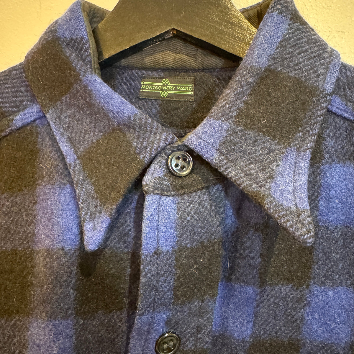 1930s Montgomery Ward Blue Black Checkered Flannel Shirt