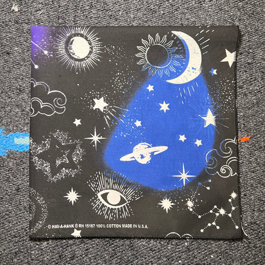 HAV-A-HANK Black Bandana with Celestial Graphic Print