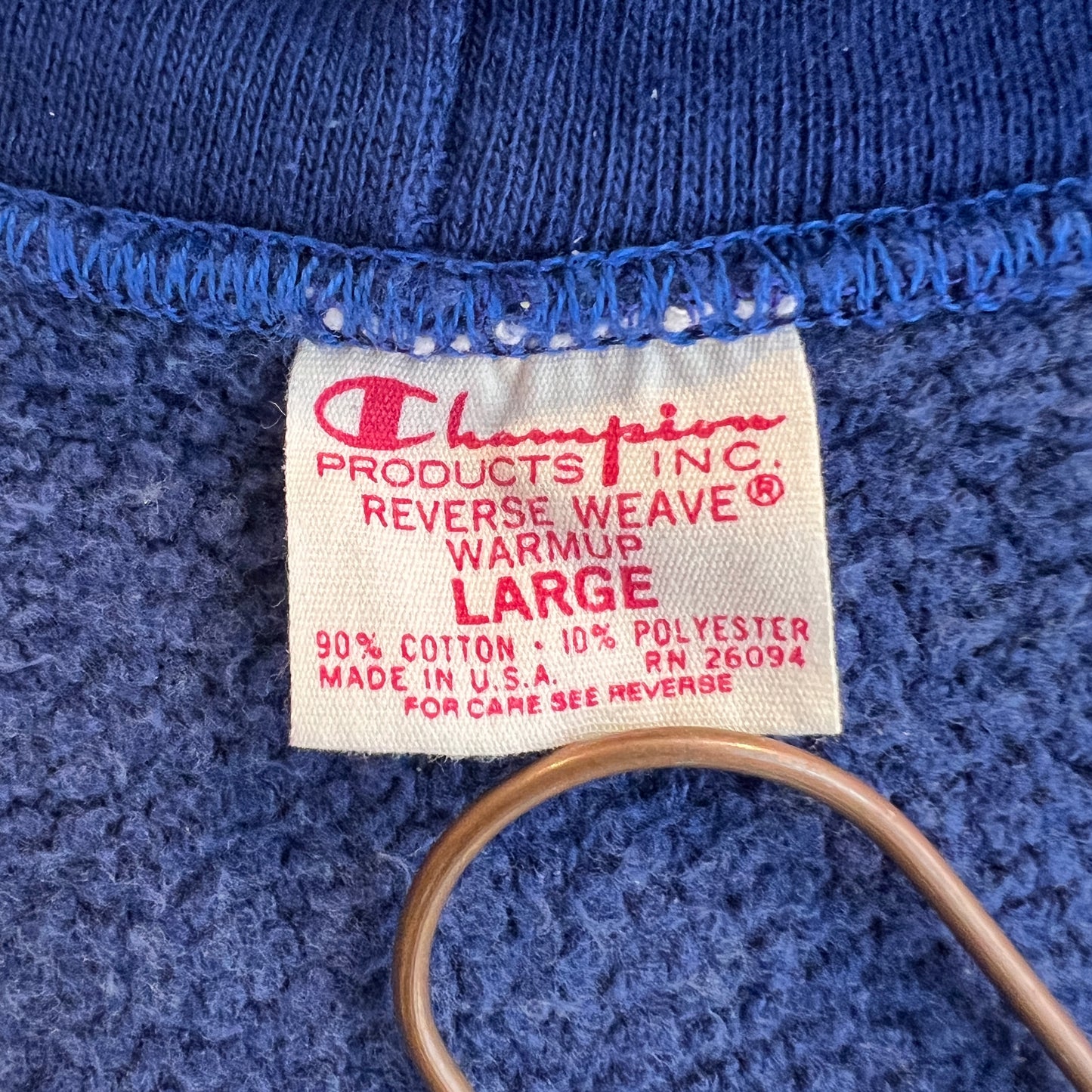 1973s ~ 1975s Champion Single Color Tag Blue Hoodie Sweatshirt with Blare Print