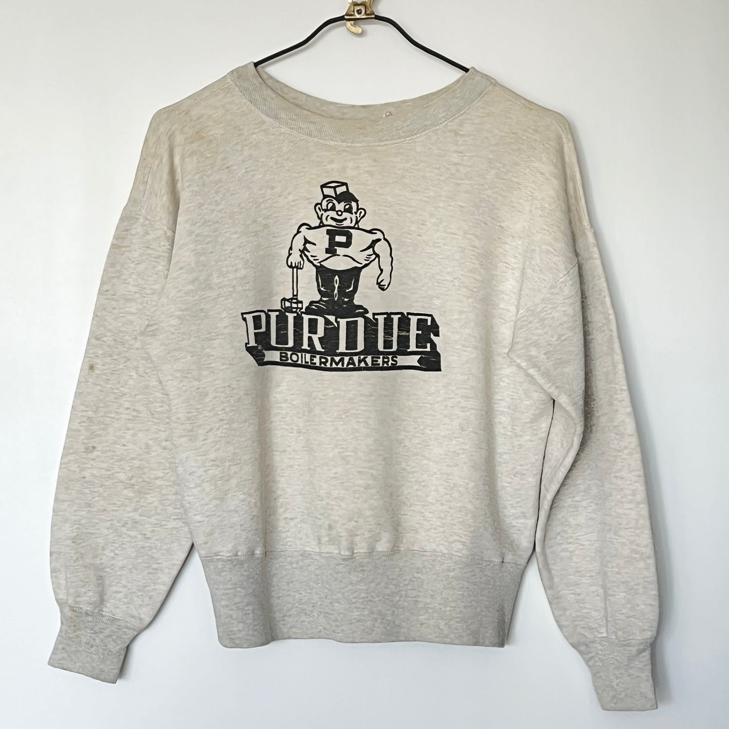 1951s ~ 1961s Champion Heather Grey Sweatshirt with Purdue Boilermakers Print