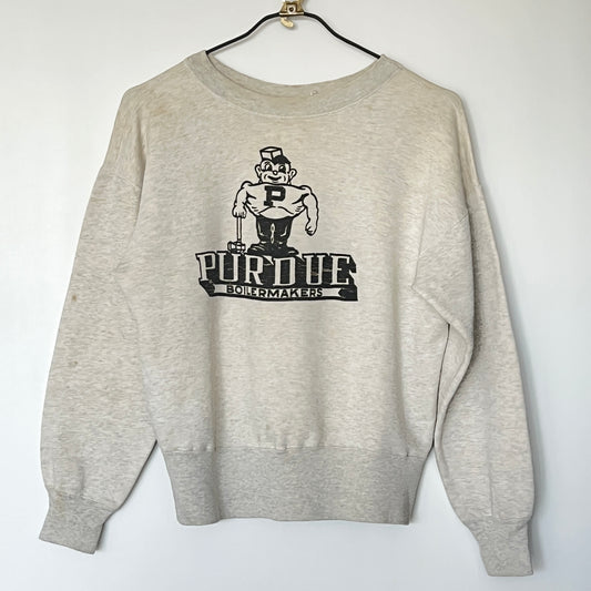 1951s ~ 1961s Champion Heather Grey Sweatshirt with Purdue Boilermakers Print