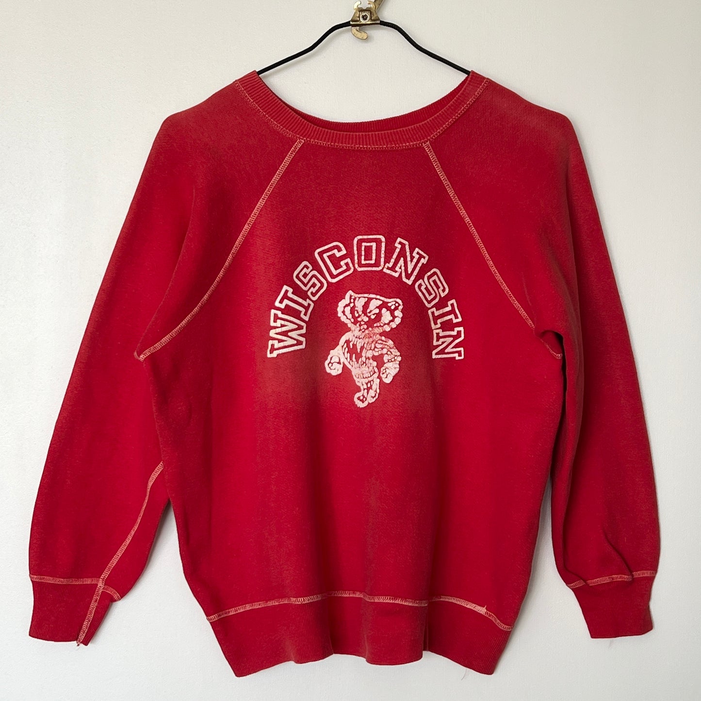 1960s Red Sweatshirt with Wisconsin Flock Print