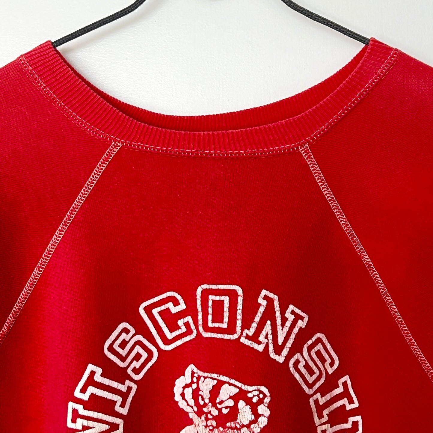 1960s Red Sweatshirt with Wisconsin Flock Print