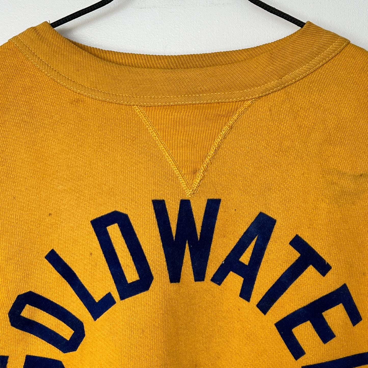 1950s Russell Athletic Single V Yellow Sweatshirt with Goldwater A Go Go Flock Print