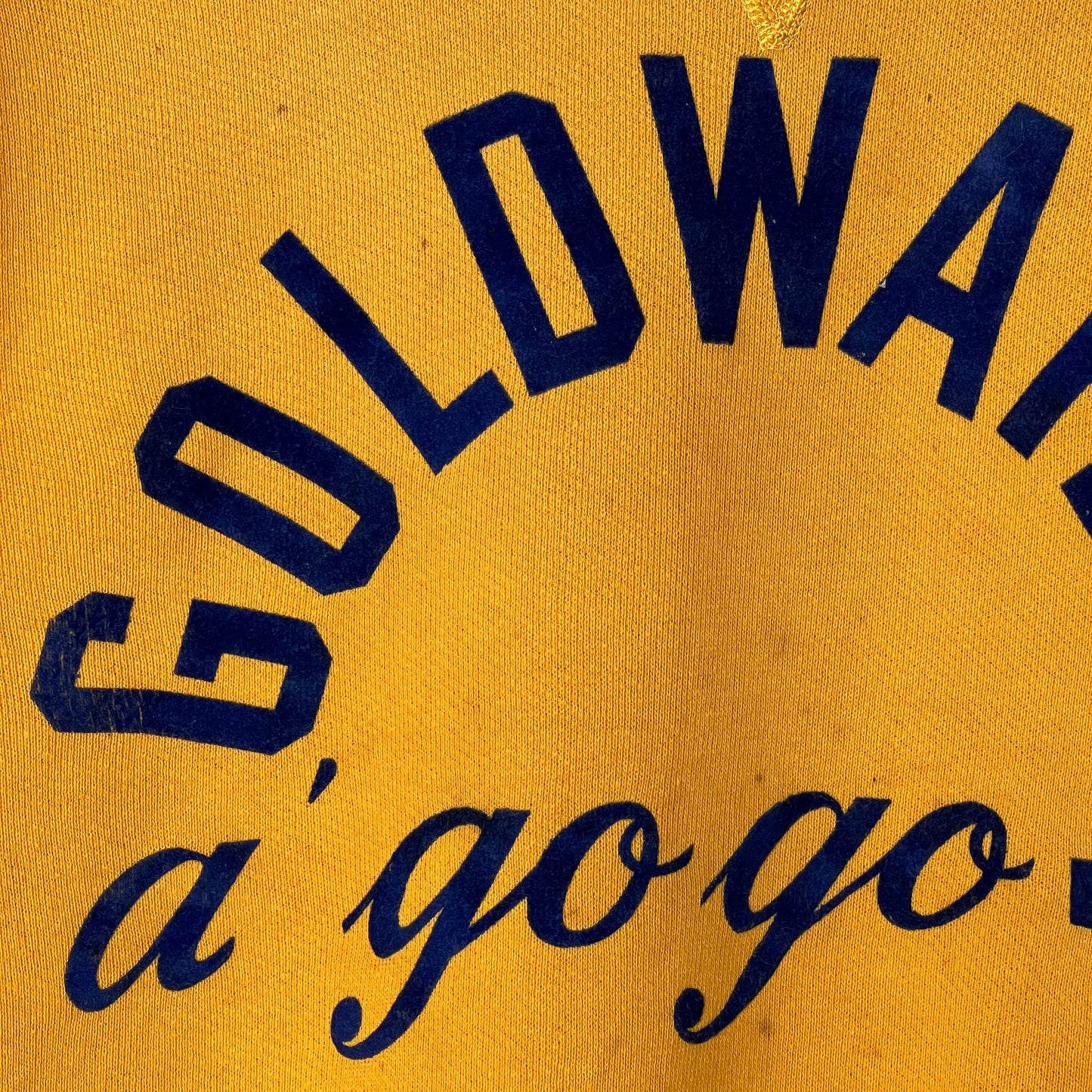 1950s Russell Athletic Single V Yellow Sweatshirt with Goldwater A Go Go Flock Print