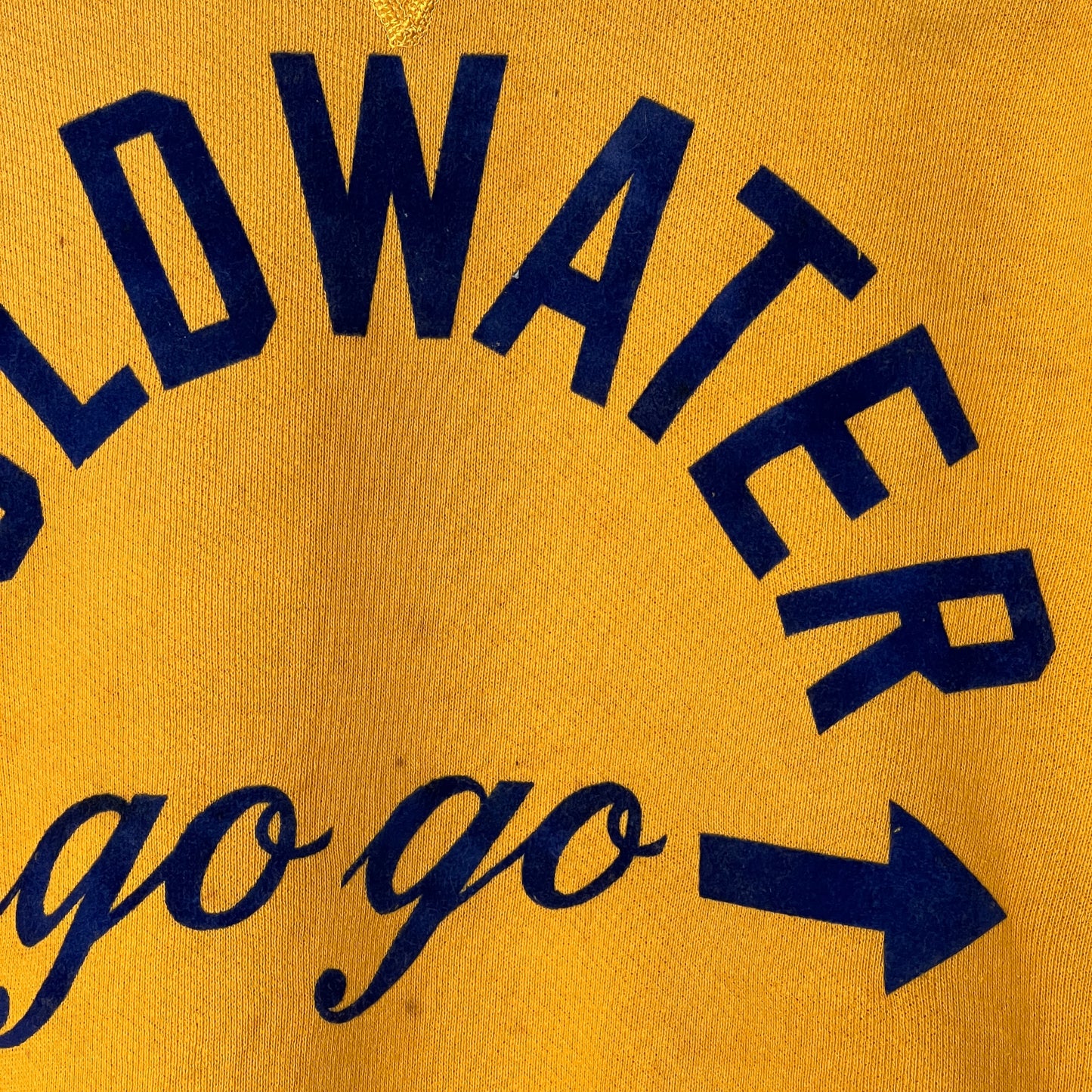 1950s Russell Athletic Single V Yellow Sweatshirt with Goldwater A Go Go Flock Print