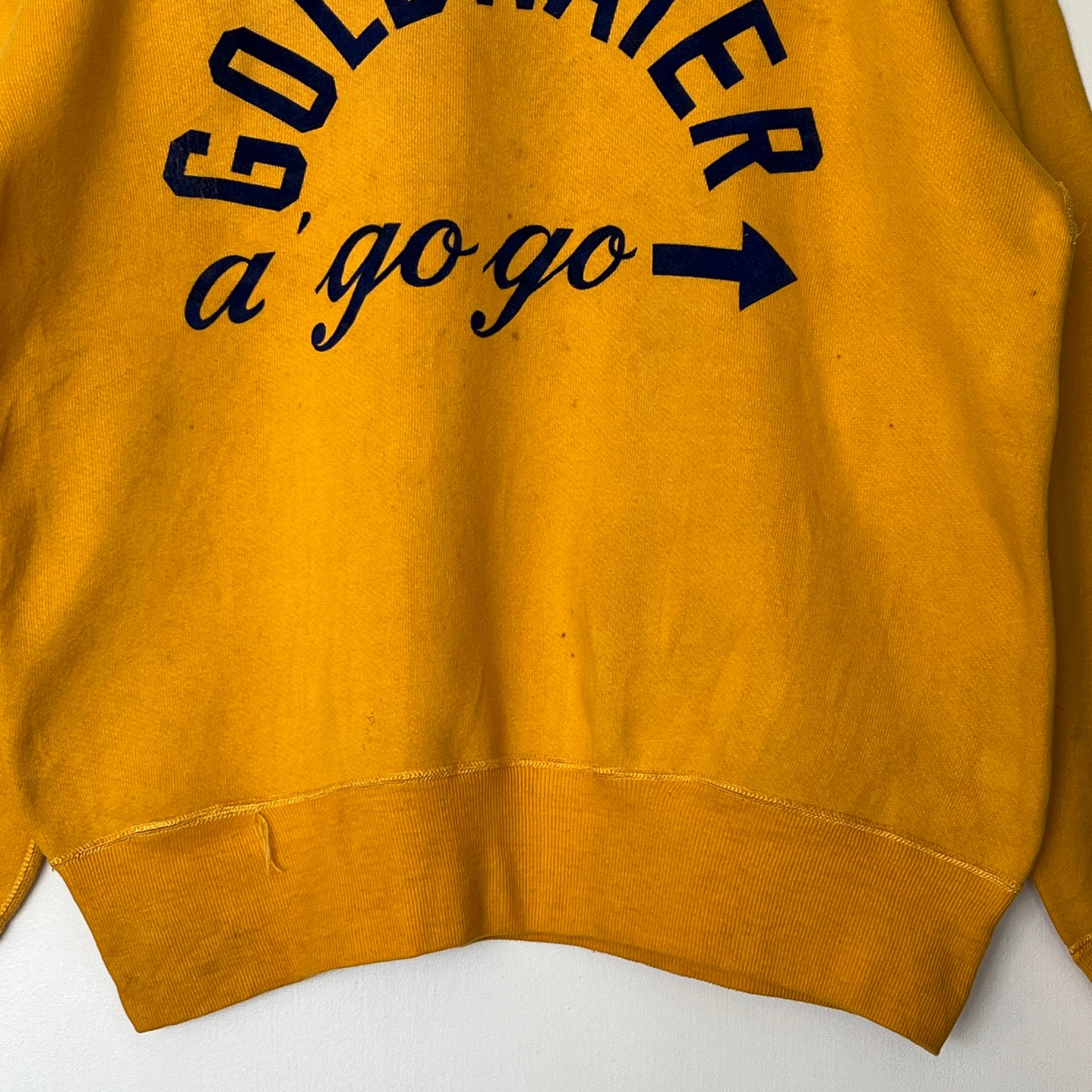 1950s Russell Athletic Single V Yellow Sweatshirt with Goldwater A Go Go Flock Print