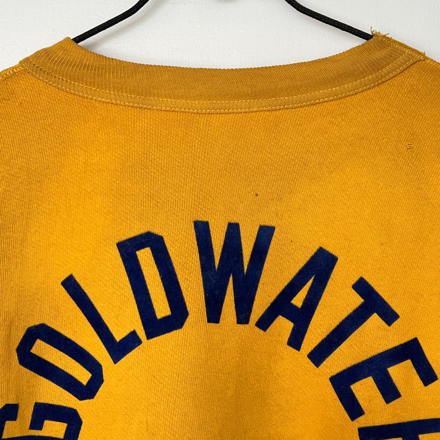 1950s Russell Athletic Single V Yellow Sweatshirt with Goldwater A Go Go Flock Print