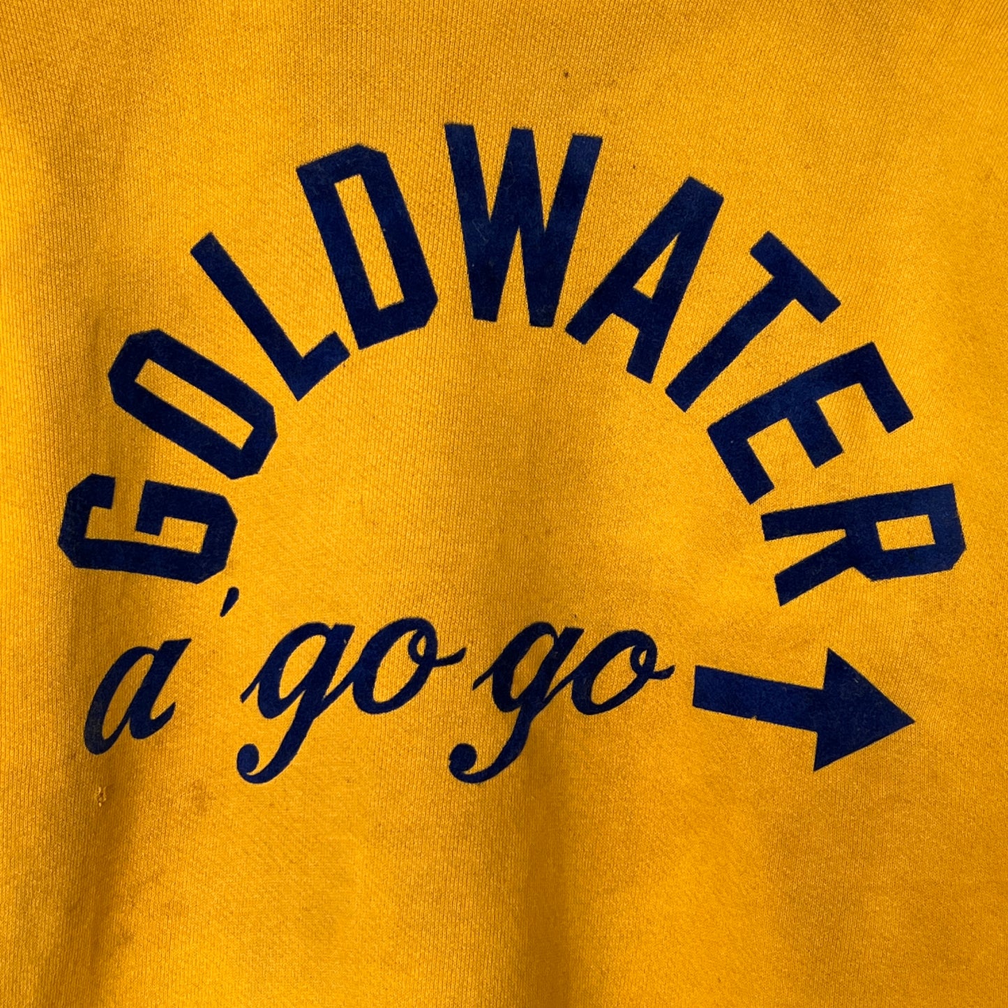 1950s Russell Athletic Single V Yellow Sweatshirt with Goldwater A Go Go Flock Print