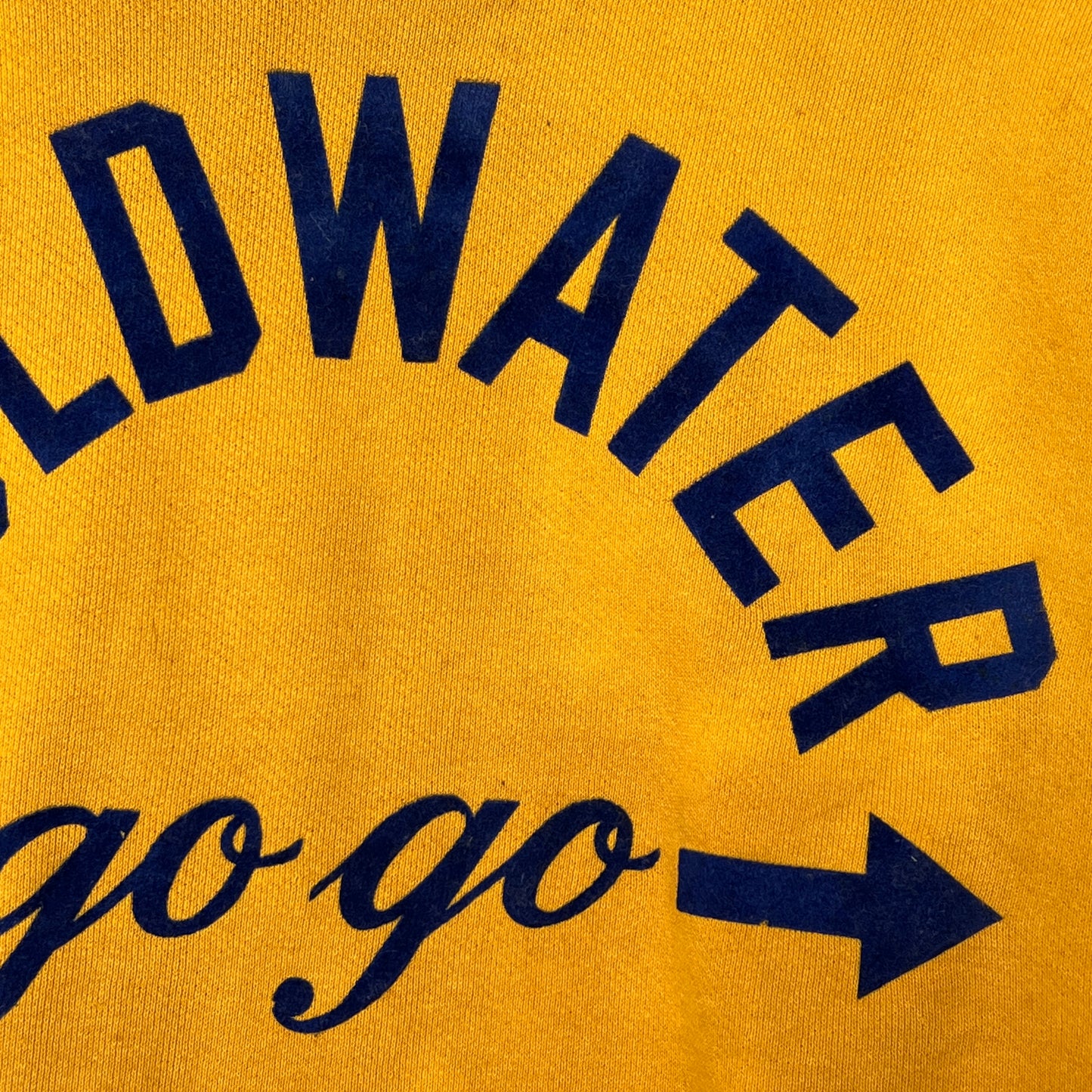 1950s Russell Athletic Single V Yellow Sweatshirt with Goldwater A Go Go Flock Print