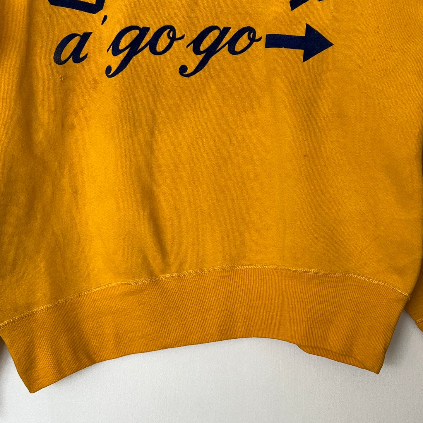 1950s Russell Athletic Single V Yellow Sweatshirt with Goldwater A Go Go Flock Print