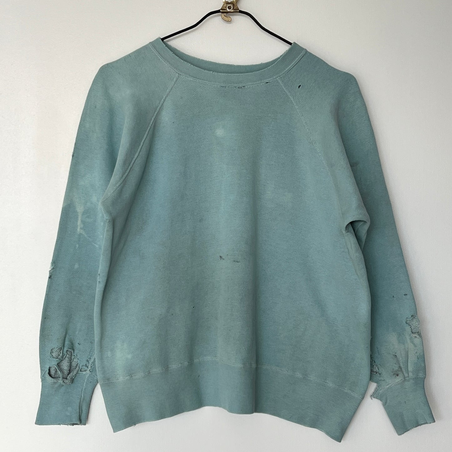 1960s Faded & Distressed Dusty Tiffany Blue Sweatshirt