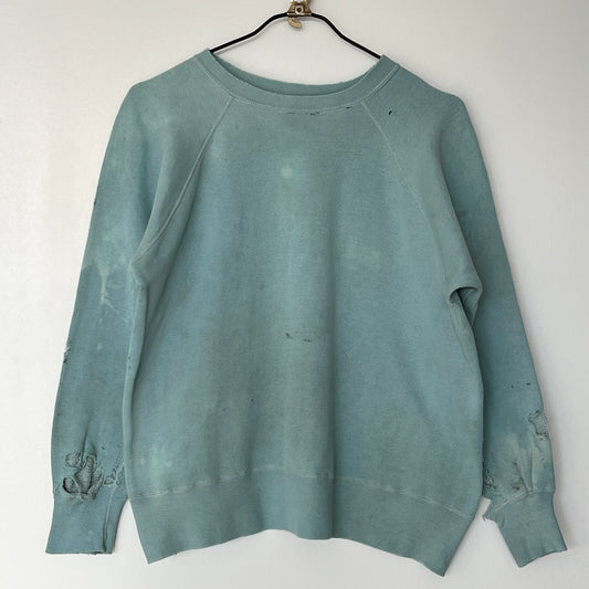 1960s Faded & Distressed Dusty Tiffany Blue Sweatshirt
