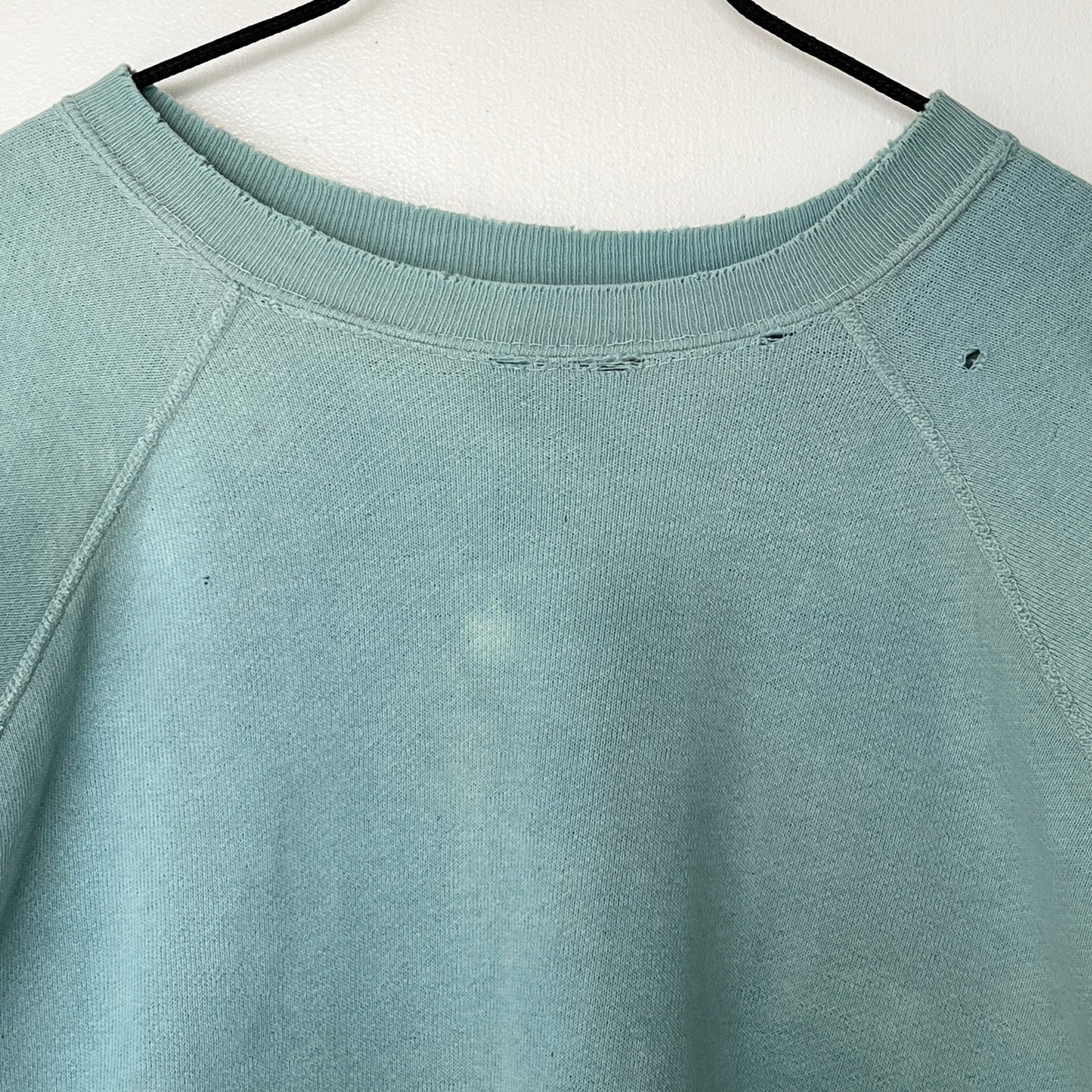 1960s Faded & Distressed Dusty Tiffany Blue Sweatshirt