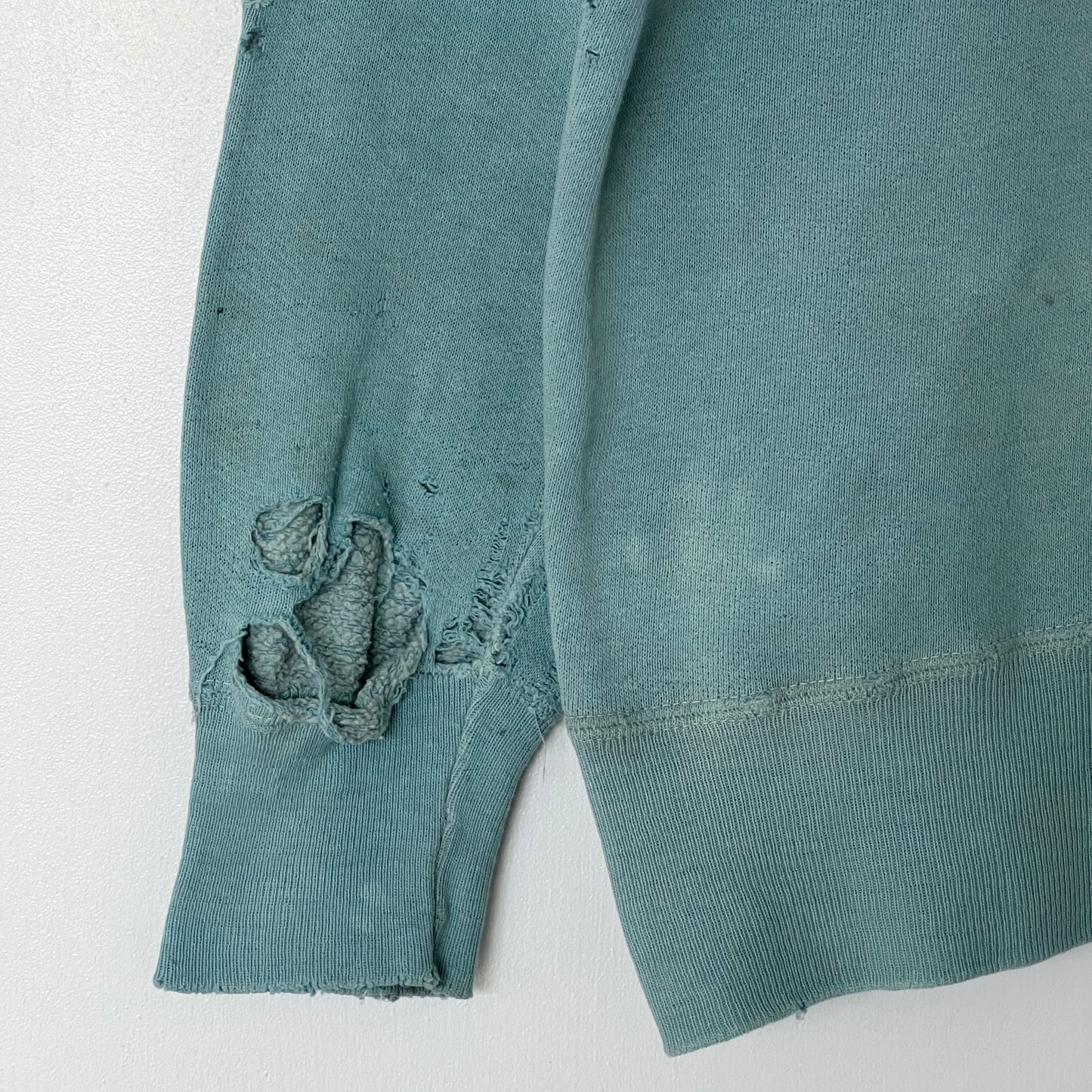 1960s Faded & Distressed Dusty Tiffany Blue Sweatshirt