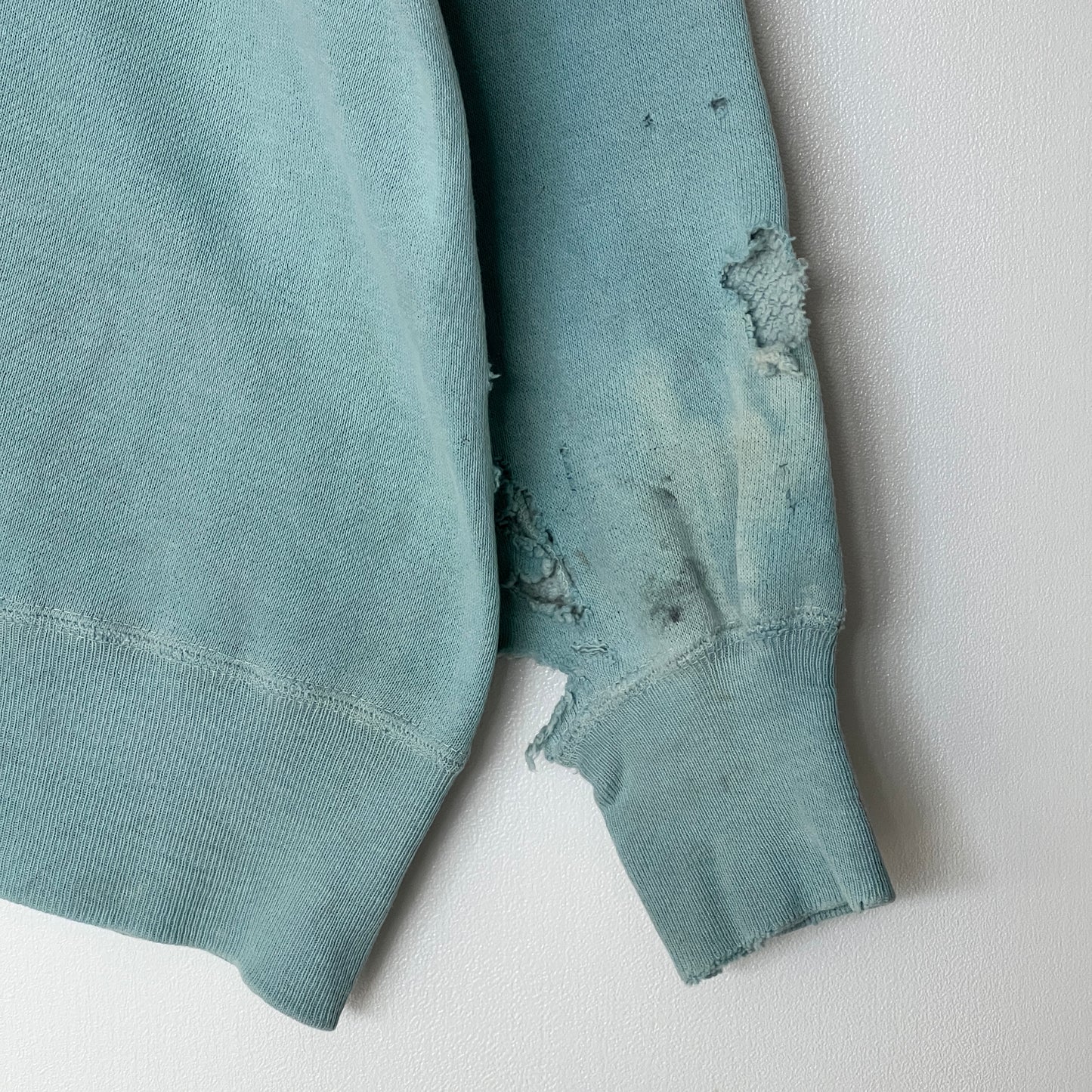 1960s Faded & Distressed Dusty Tiffany Blue Sweatshirt